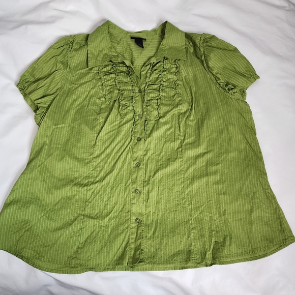 Lane Bryant Blouse Pinstripe Capped Sleeve Green Lightweight Plus Size 26 - Picture 9 of 11